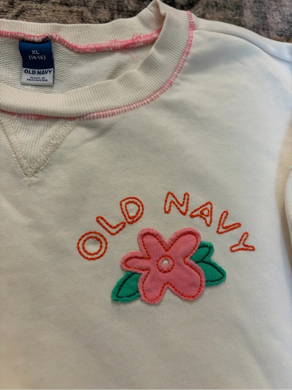 Old Navy Cream Sweatshirt with Pink Trim